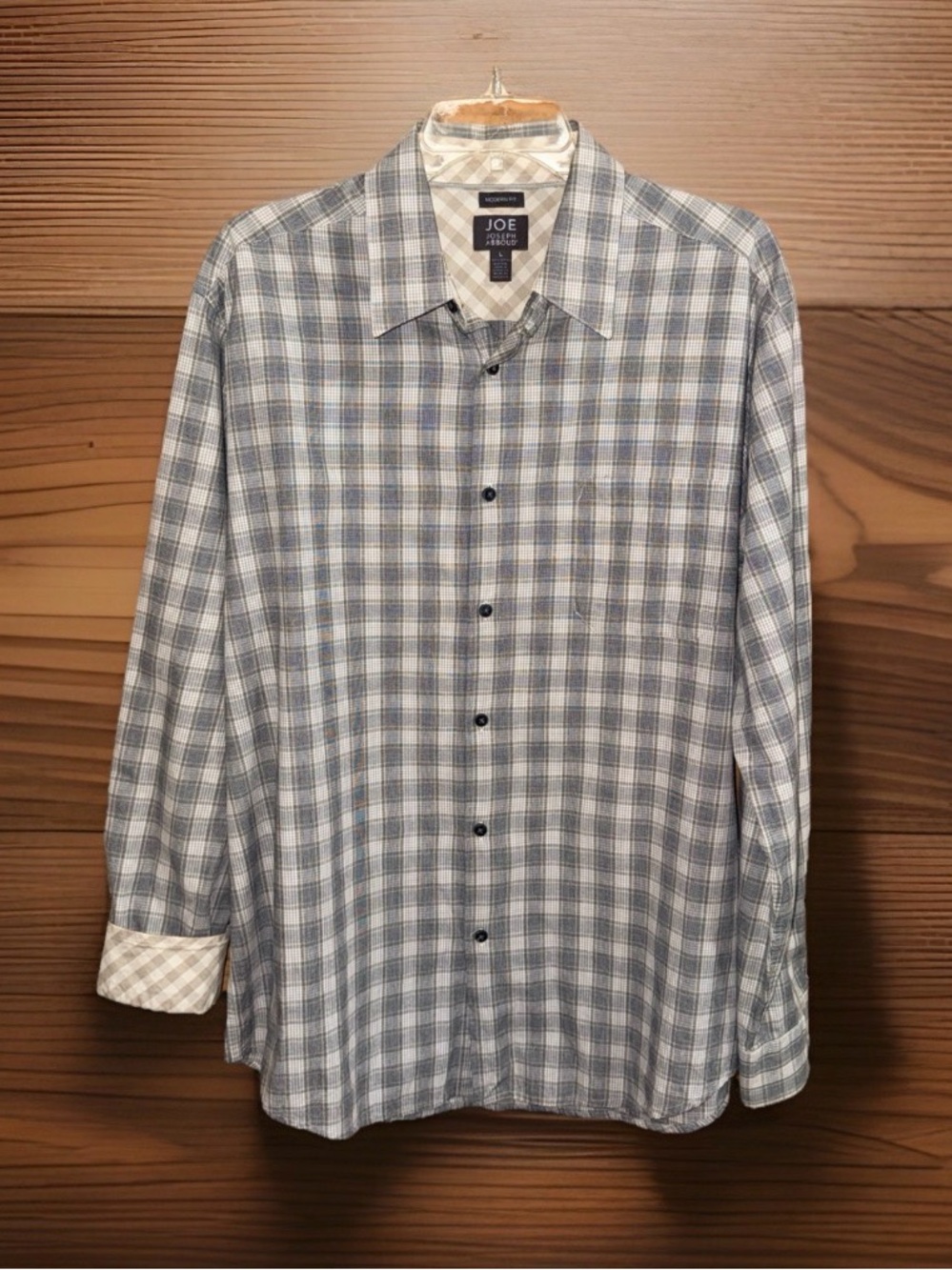 JOE Joseph Abboud Men’s Gray Plaid Casual Button-Down Modern Fit Shirt-L-EC